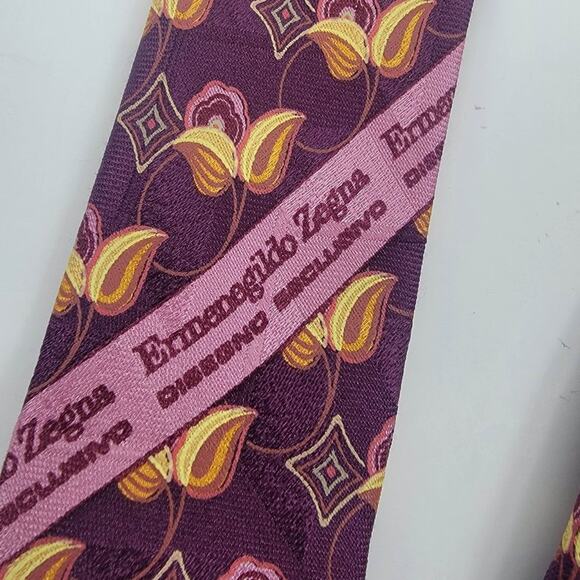 Vintage Ermenegildo Zegna Silk Geometric Tie Purple Italy Size 57" - Picture 4 of 6